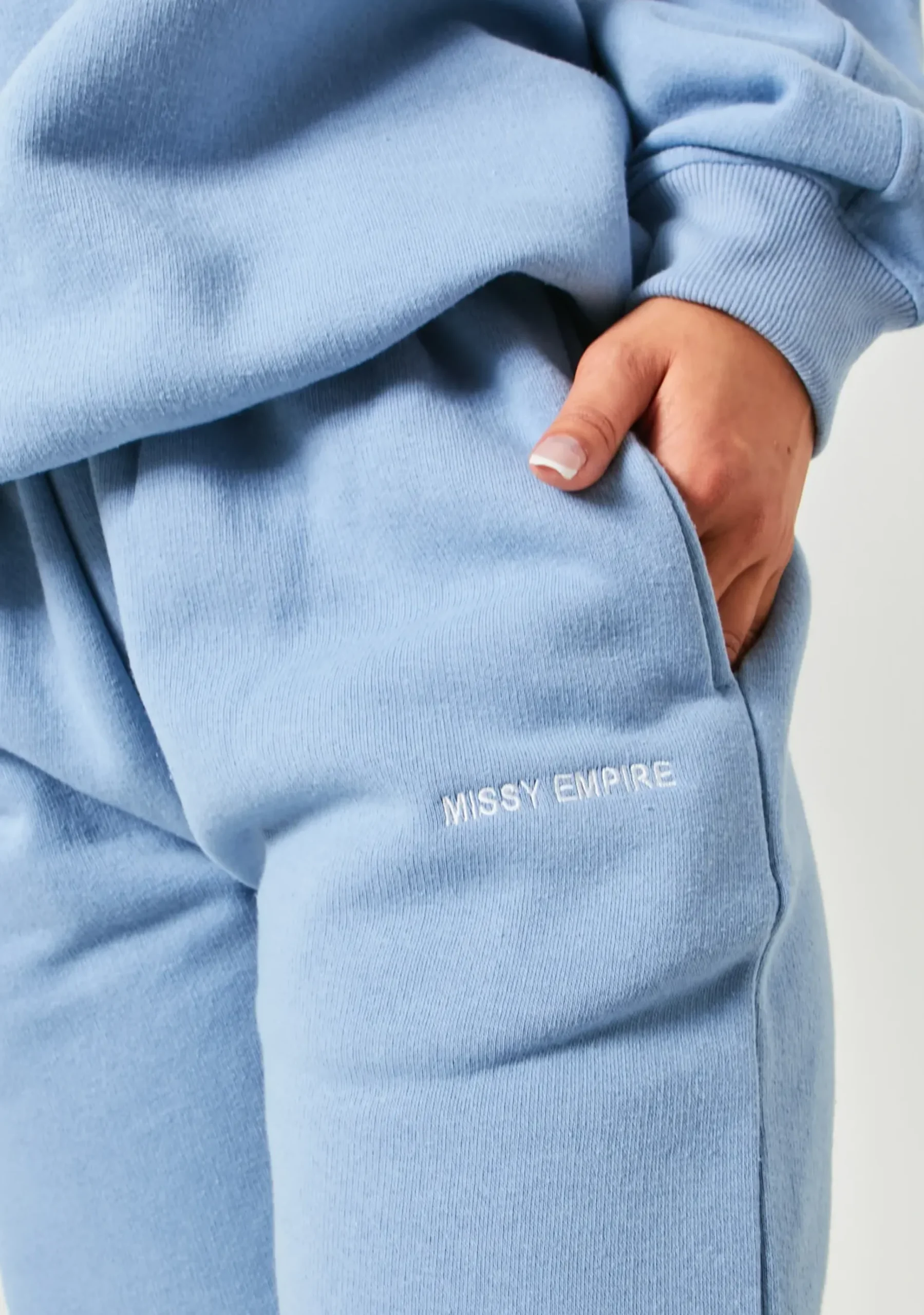 Clearance Jianna Pastel Blue Embroidered Cuffed Joggers Women Tracksuits