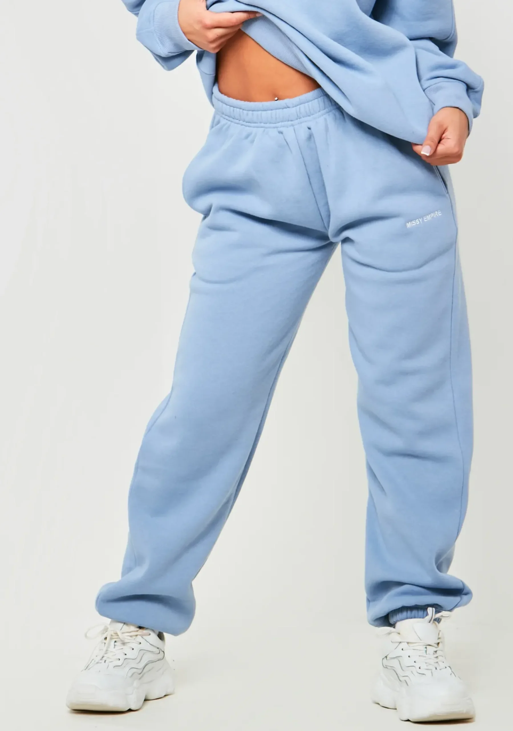 Clearance Jianna Pastel Blue Embroidered Cuffed Joggers Women Tracksuits
