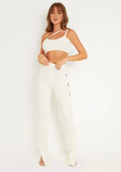 Jordynn Cream Knitted One Shoulder Crop Top^Missy Empire Hot
