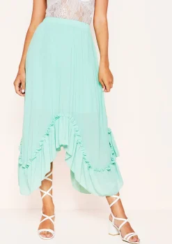 Joy Mint Green Pleated Frill Midi Skirt^Missy Empire Fashion
