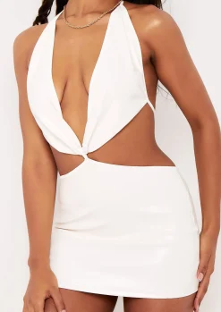 Store Judith Cream Pu Halterneck Mini Dress Women Dresses