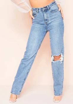 Juditha Denim Ripped Knee Straight Leg Jeans^Missy Empire Store