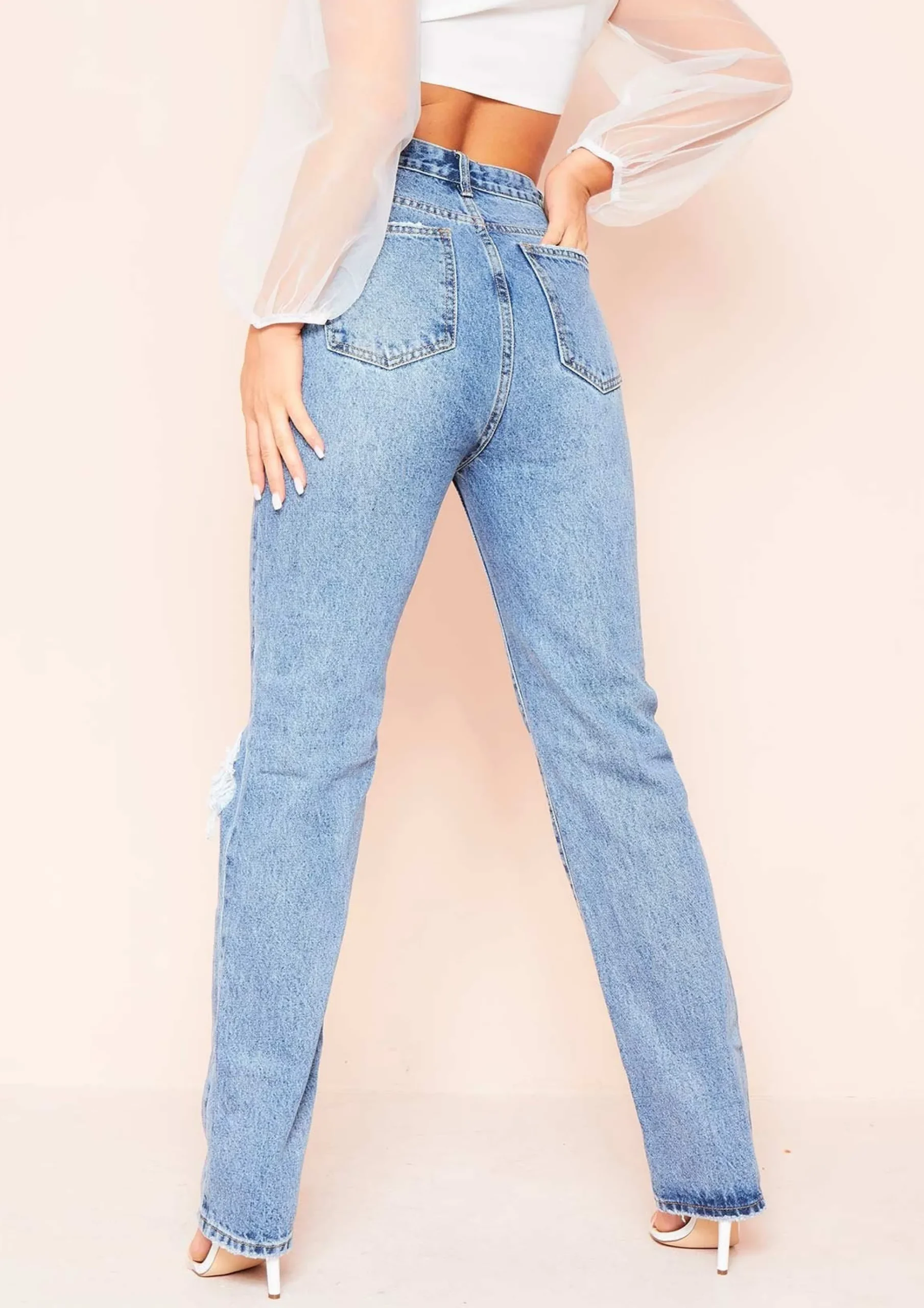 Juditha Denim Ripped Knee Straight Leg Jeans^Missy Empire Store