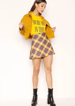 Judith Mustard Check Mini Skirt^Missy Empire Cheap