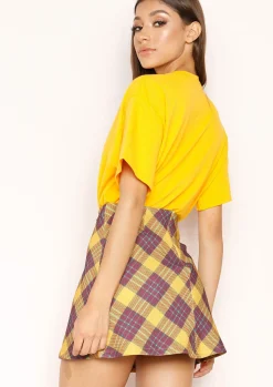Judith Mustard Check Mini Skirt^Missy Empire Cheap