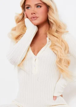 Hot Jules Cream Knitted Button Jumpsuit Women Loungewear