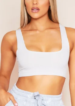 Justine Light Grey Ribbed Square Neck Crop Top^Missy Empire Cheap
