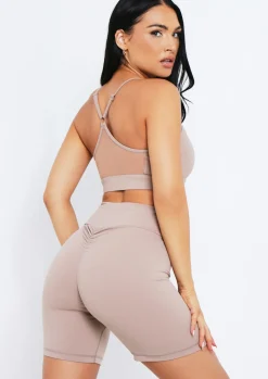 Clearance Kacey Mocha Missy Sport Ruched Bum Gym Shorts Women Shorts