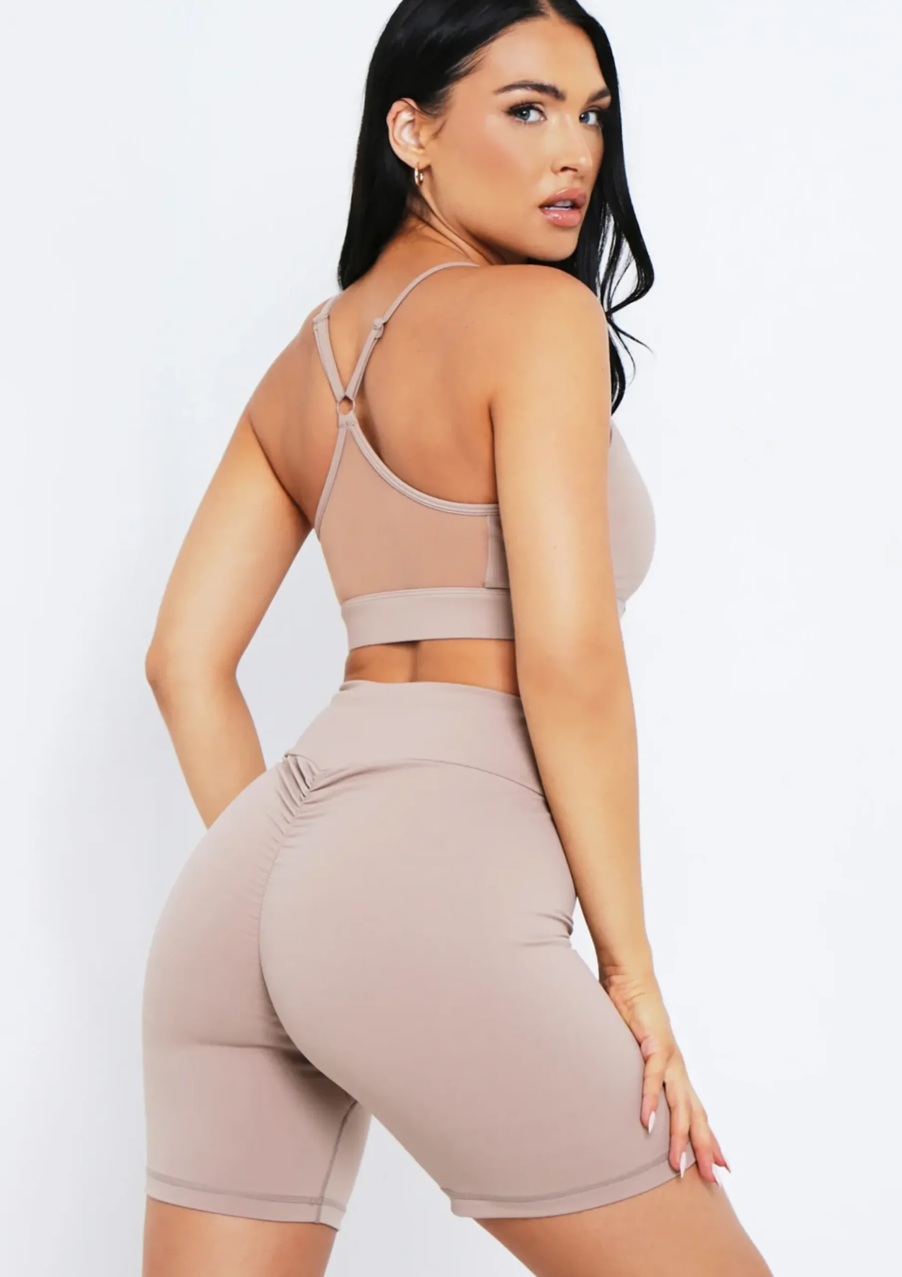Clearance Kacey Mocha Missy Sport Ruched Bum Gym Shorts Women Shorts
