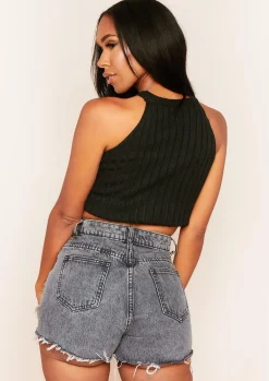 Kacey Black Ribbed Knit Sleeveless Crop Top^Missy Empire Discount