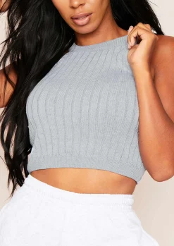 Kacey Grey Ribbed Knit Sleeveless Crop Top^Missy Empire Best