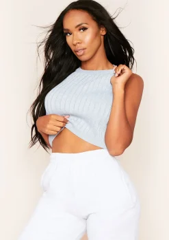 Kacey Grey Ribbed Knit Sleeveless Crop Top^Missy Empire Best