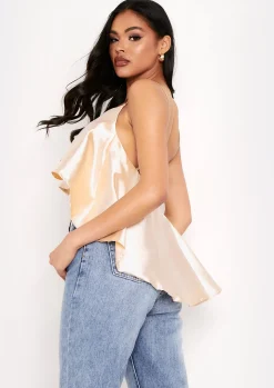 Kai Champagne Flounce Ruffle Chain Strap Crop Top^Missy Empire Store