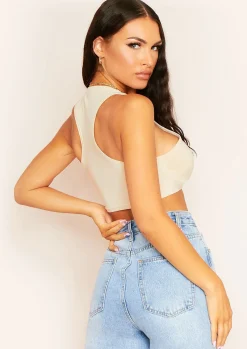Kandee Beige Extreme Racer Crop Top^Missy Empire Shop