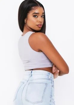 Kandee Grey Extreme Racer Crop Top^Missy Empire Online