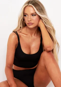 Online Kara Black Seamless Ribbed Scoop Neck Double Strap Crop Top Women Seamless & Shapewear