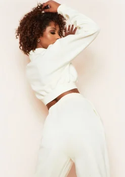 Cheap Kara Buttercream High Neck Embroidered Cropped Sweatshirt Women Tracksuits