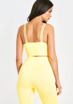 Kara Lemon Seamless Ribbed Scoop Neck Double Strap Crop Top^Missy Empire Fashion