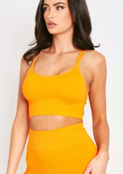 Kara Orange Seamless Ribbed Scoop Neck Double Strap Crop Top^Missy Empire Cheap