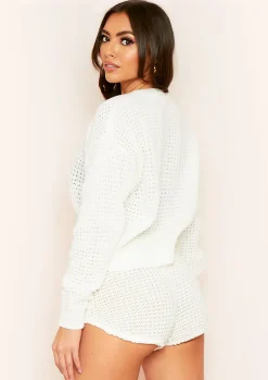 Hot Karin Cream Waffle Knit Jumper And Short Co-Ord Women Shorts