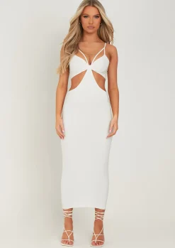 Shop Karla Ivory Strappy Cut Out Slinky Midi Dress Women Dresses