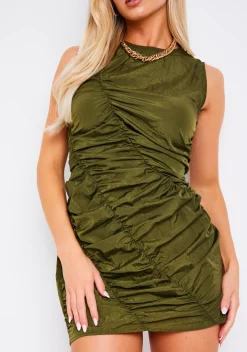Shop Kassie Khaki Ruched Parachute Body Mini Dress Women Dresses