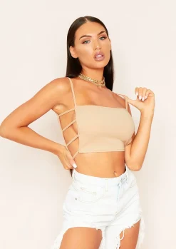 Kate Nude Strappy Cut Out Sides Crop Top^Missy Empire Best