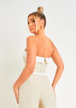 Kaysie Beige Fold Over Bandeau Top^Missy Empire Sale