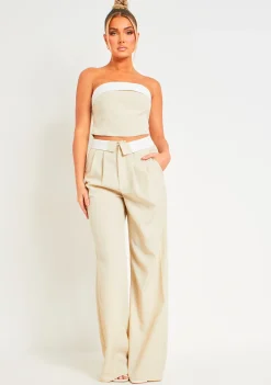 Kaysie Beige Fold Over Bandeau Top^Missy Empire Sale
