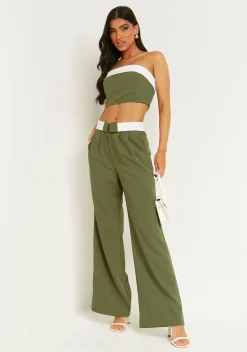 Kaysie Khaki Fold Over Bandeau Top^Missy Empire New