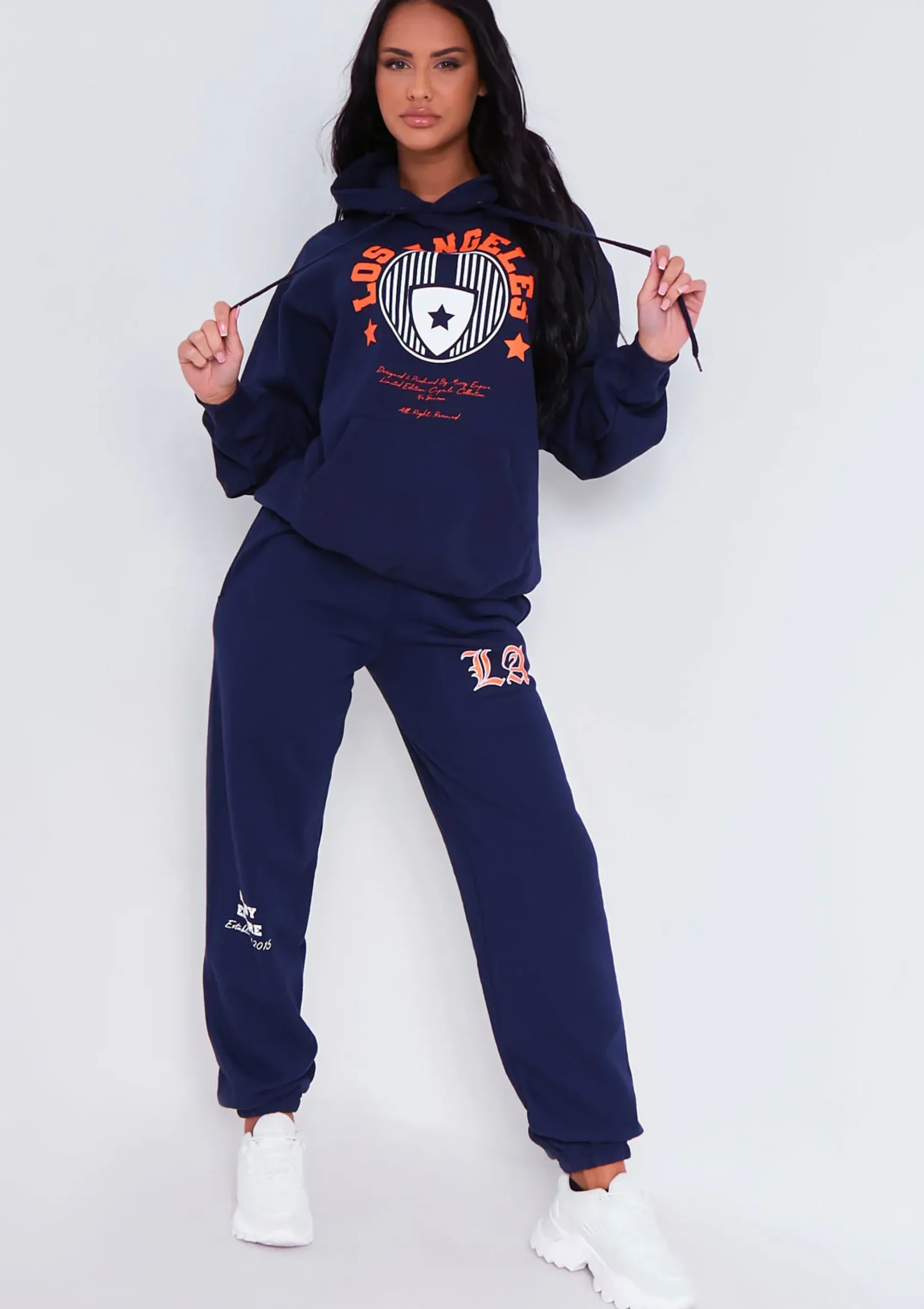Keaton Navy Los Angeles Varsity Slogan Hoodie^Missy Empire Fashion