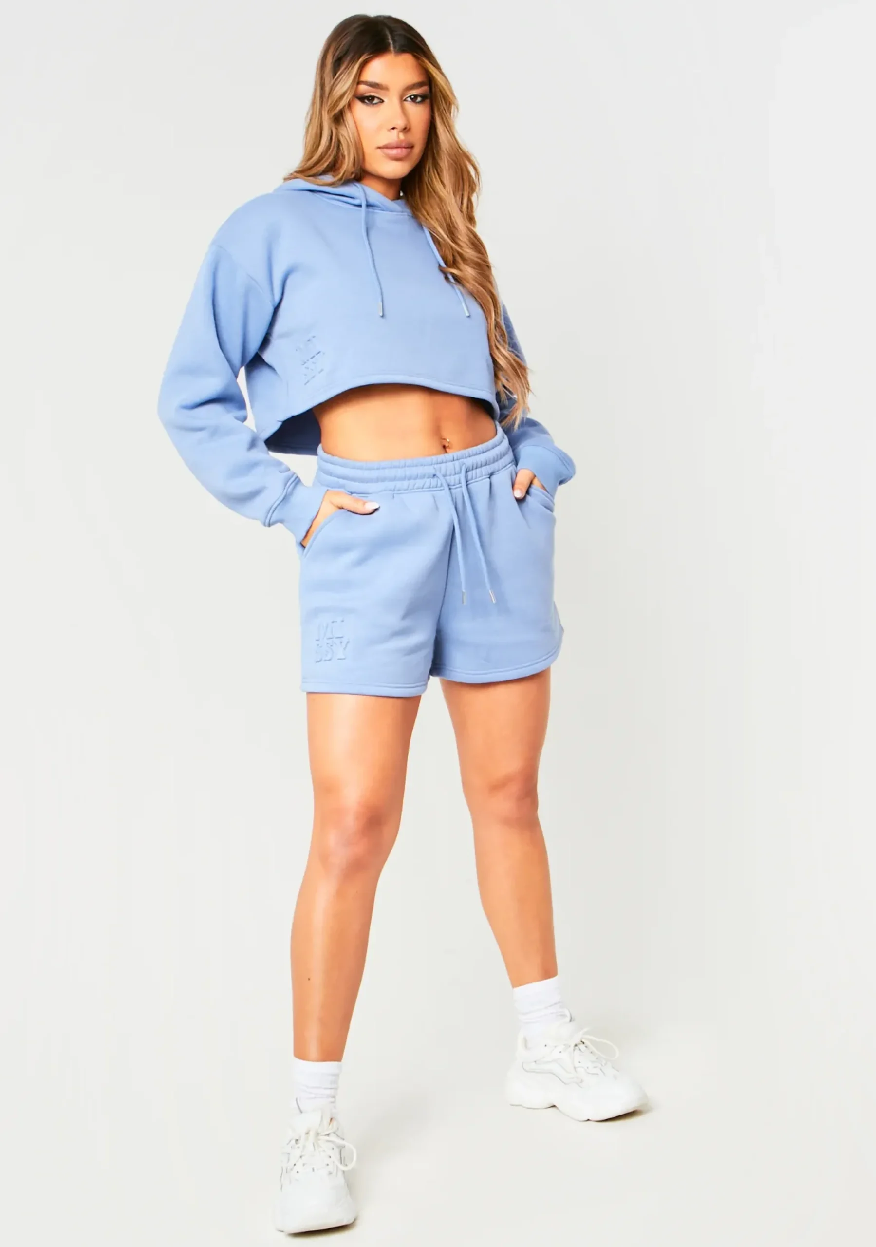 New Keira Blue Missy Embossed Sweat Shorts Women Shorts