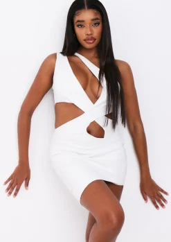 Hot Kendall Ivory Pu Cut Out One Shoulder Mini Dress Women Dresses