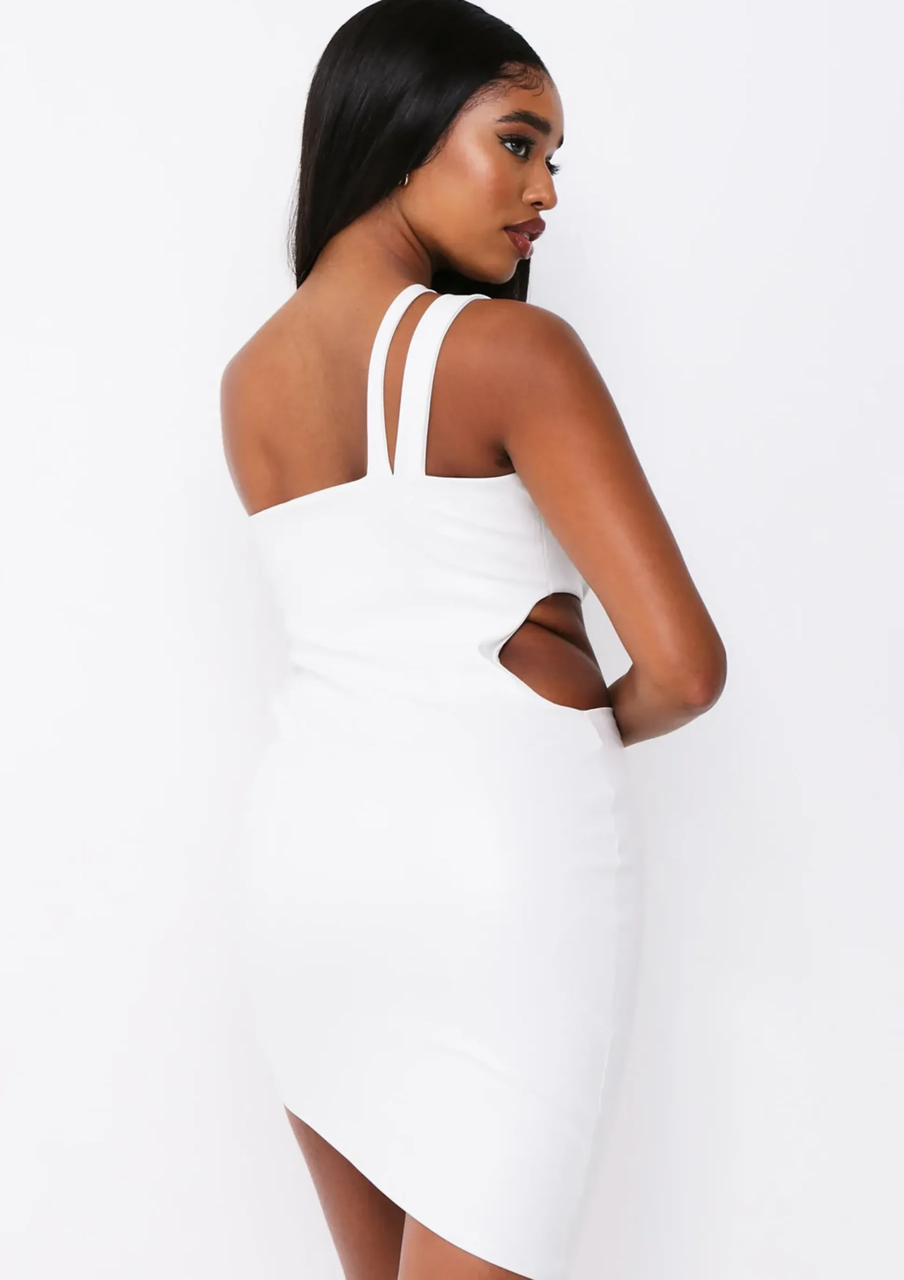 Hot Kendall Ivory Pu Cut Out One Shoulder Mini Dress Women Dresses