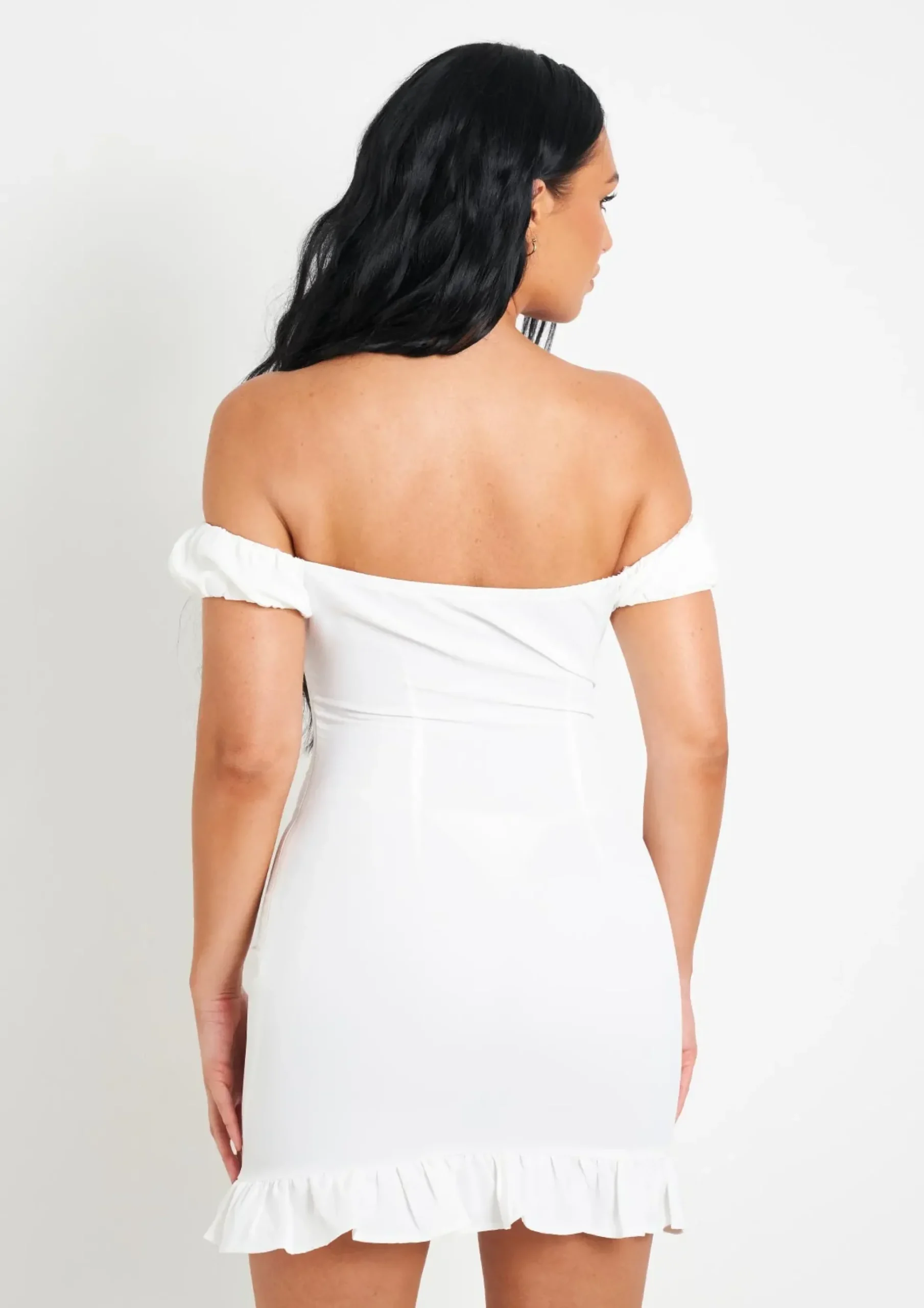 Cheap Khalani White Woven Frill Hem Mini Dress Women Dresses