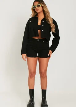 Khari Black Lace Up Denim Jacket^Missy Empire Shop