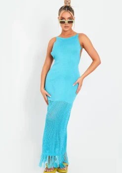 Cheap Kia Blue Knitted Maxi Dress Women Dresses
