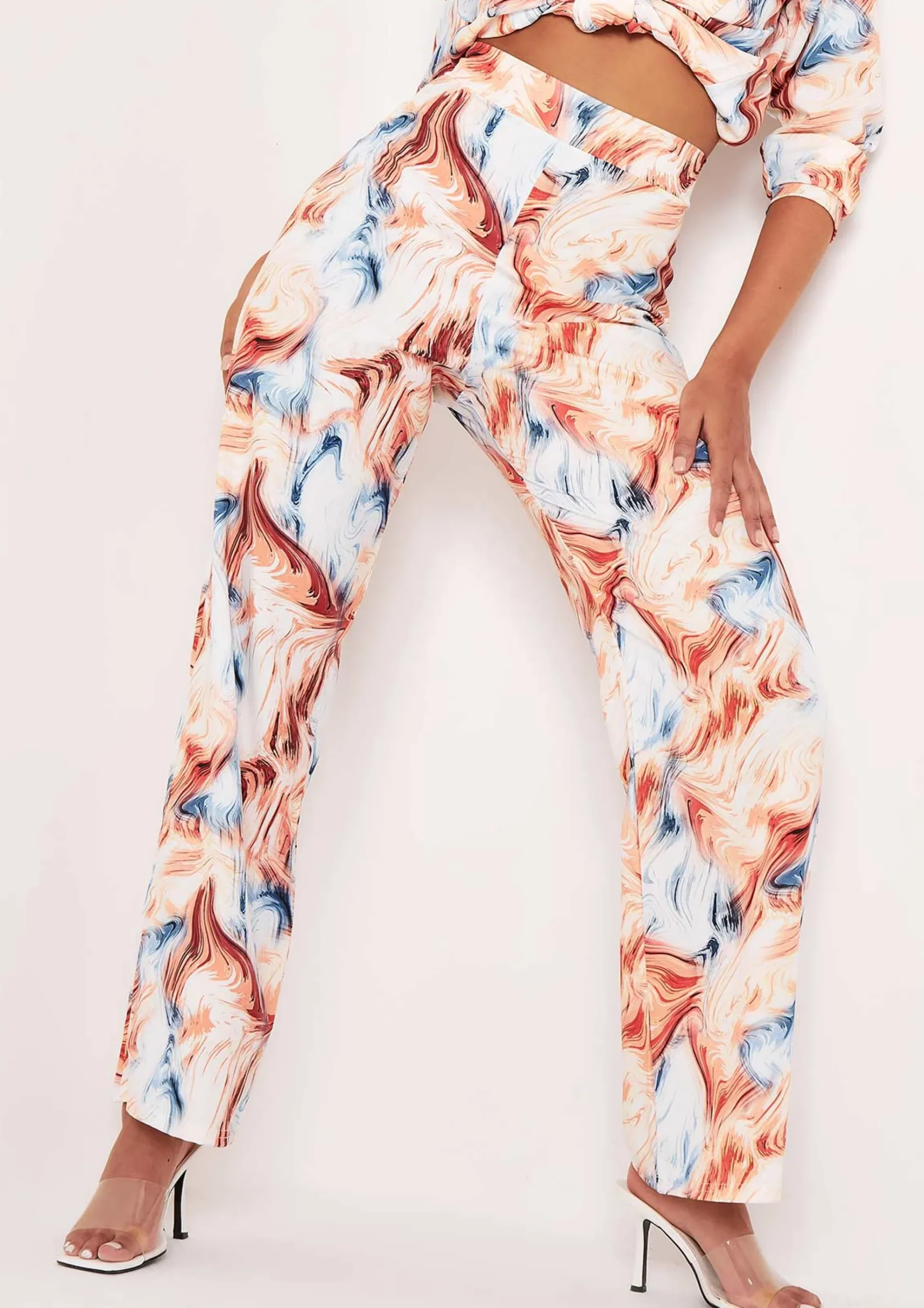 Sale Kimber Multi Marble Print Straight Leg Trousers Women Trousers