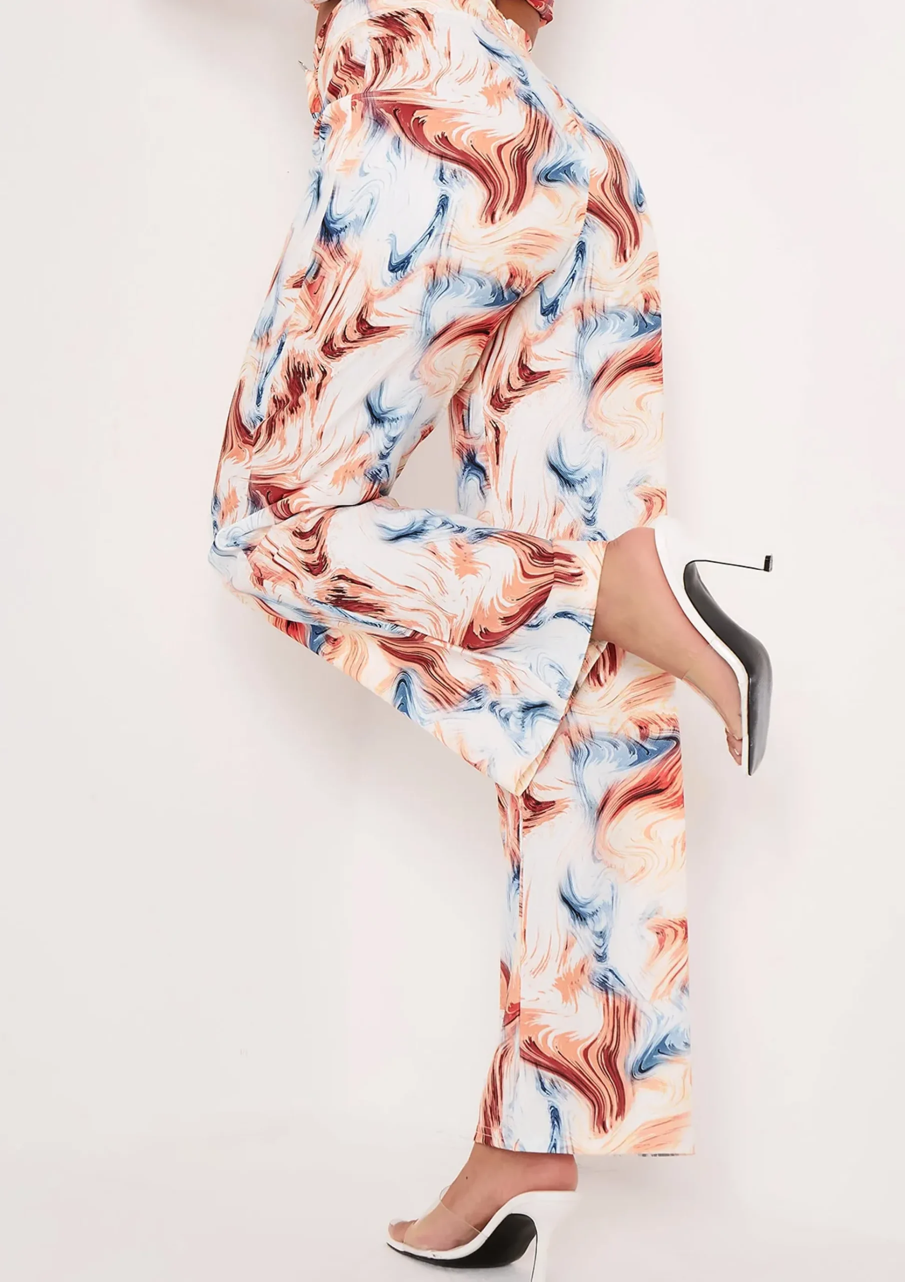 Sale Kimber Multi Marble Print Straight Leg Trousers Women Trousers