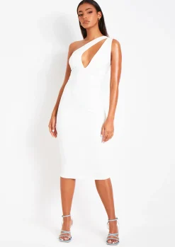Hot Kimia Cream One Shoulder Keyhole Midi Dress Women Dresses