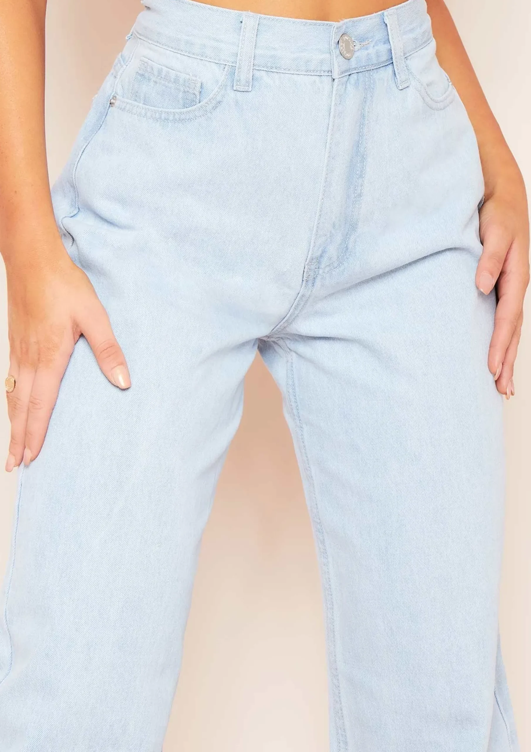 Kirsty Light Wash Wide Leg Denim Jeans^Missy Empire Best Sale