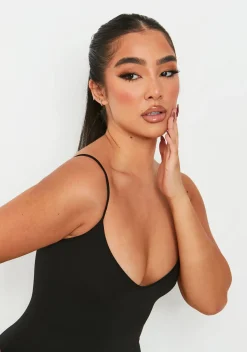 Outlet Kora Black Ribbed Seamless Strappy Jumpsuit Women Seamless & Shapewear