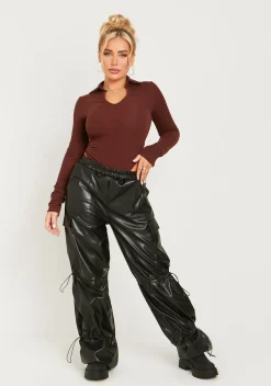 Store Kori Black Pu Toggle Cargo Trousers Women Trousers