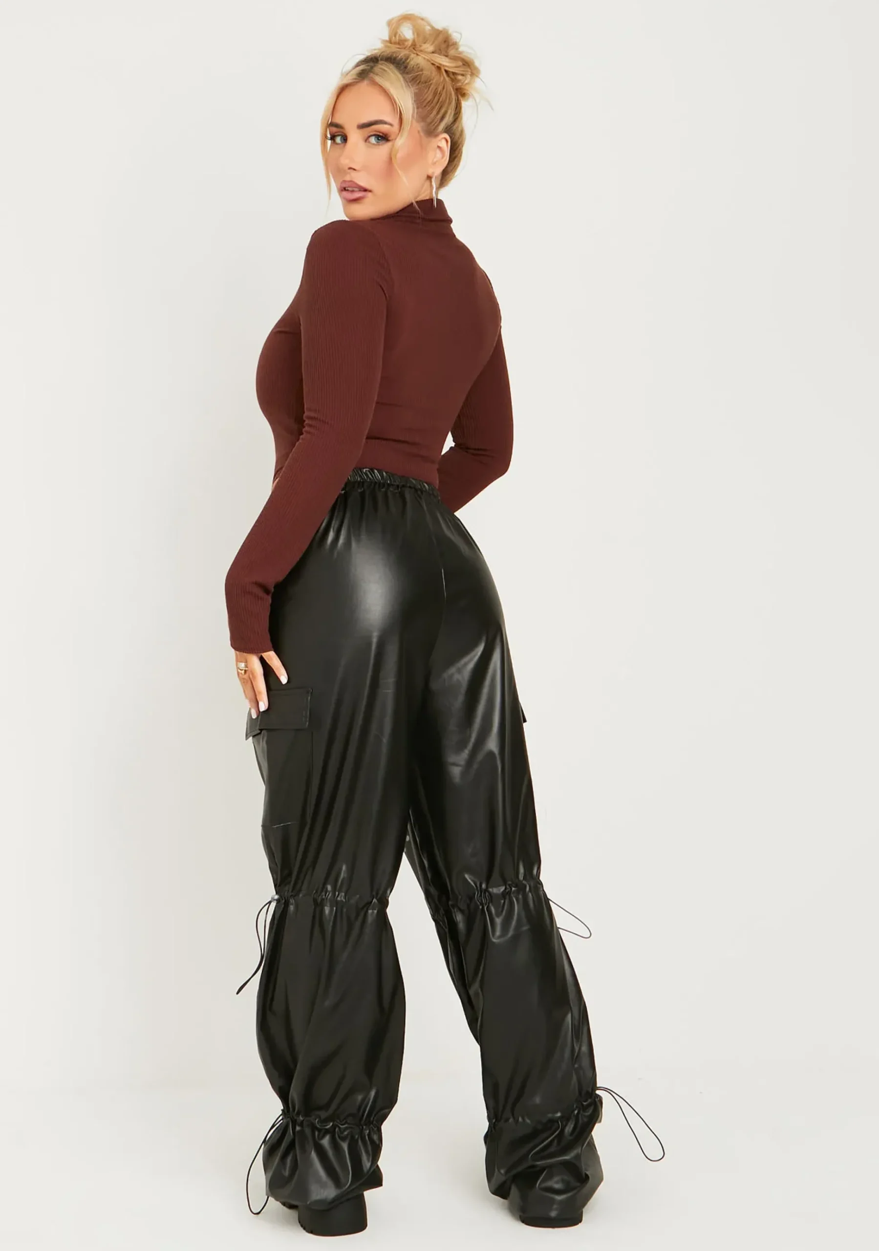 Store Kori Black Pu Toggle Cargo Trousers Women Trousers