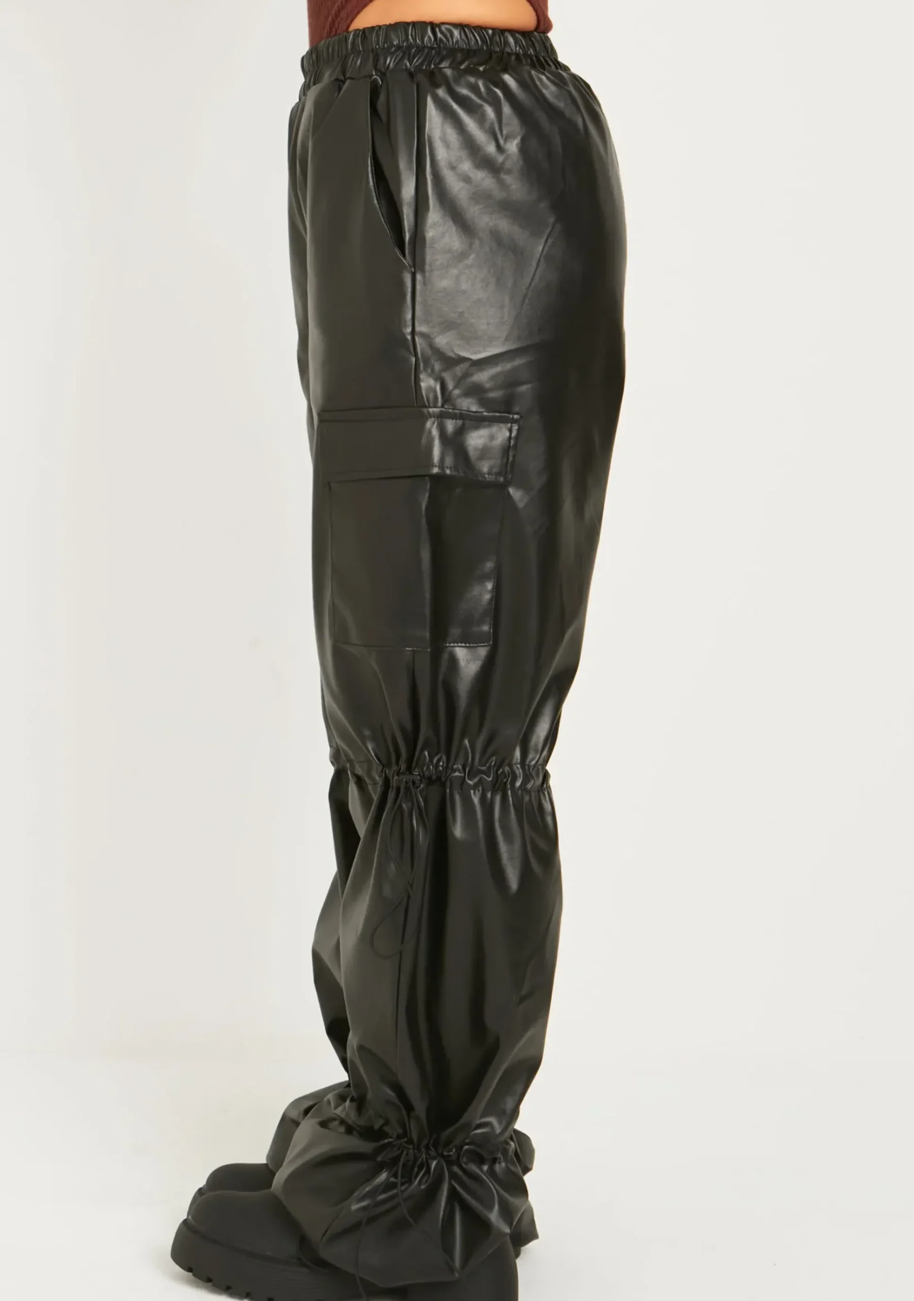 Store Kori Black Pu Toggle Cargo Trousers Women Trousers