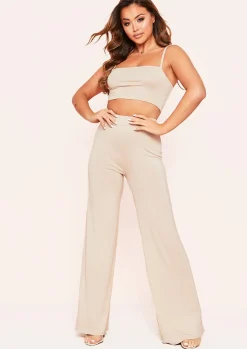 Best Sale Laila Beige Basic Jersey Strappy Crop Top Women Basics