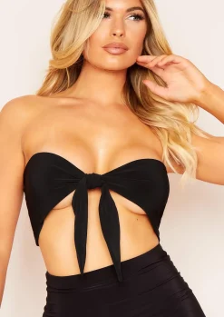 Lala Black Bandeau Tie Front Bralet^Missy Empire Outlet