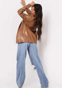 Lani Camel Croc Print Faux Leather Slim Fit Blazer^Missy Empire Best