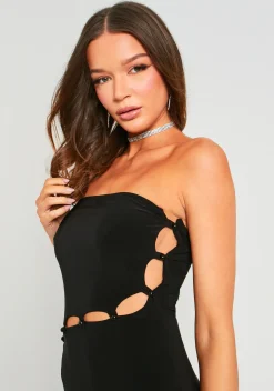 Flash Sale Lara Black Double Layer Slinky Bandeau Dress With Cut Out Button Detail Women Dresses