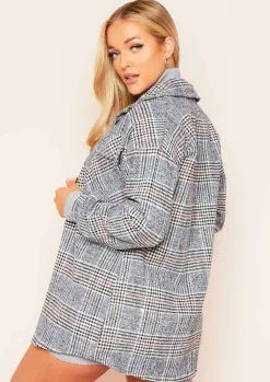 Lara Grey Multi Check Print Oversized Shacket^Missy Empire Best Sale